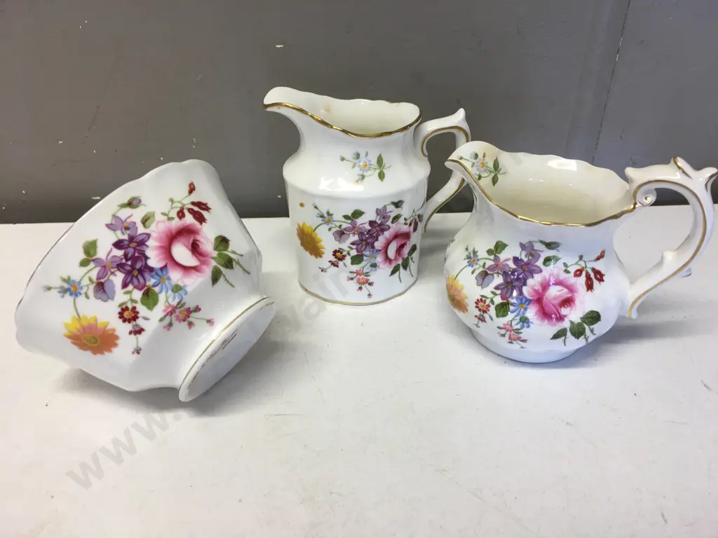 Royal Crown Derby Posies Creamers, Sugar Bowl With Crown Staffordshire England's Bouquet Image 1++