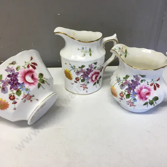 Royal Crown Derby Posies Creamers, Sugar Bowl With Crown Staffordshire England's Bouquet
