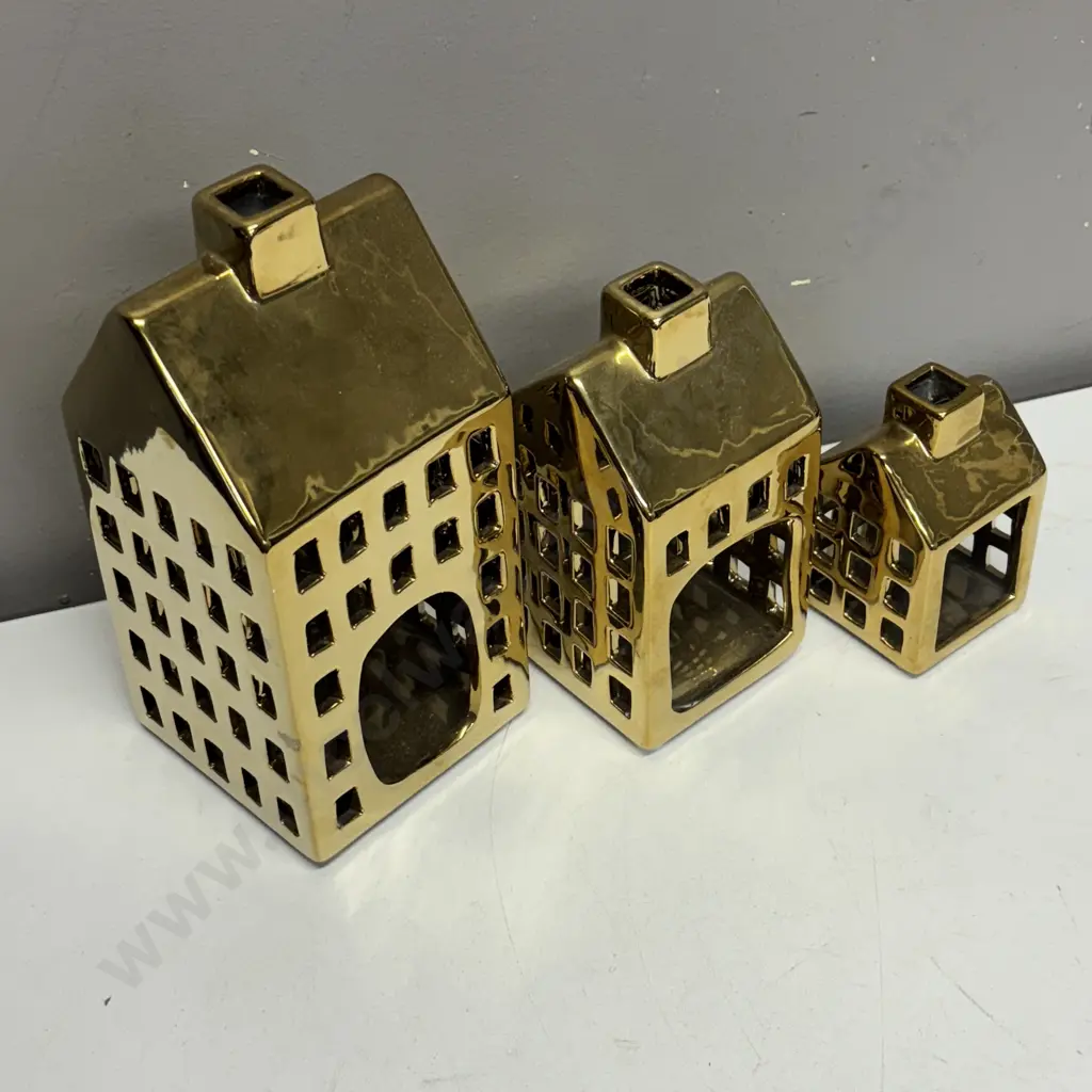 Set of 3 Gold Painted Candle Lanterns Image 1++
