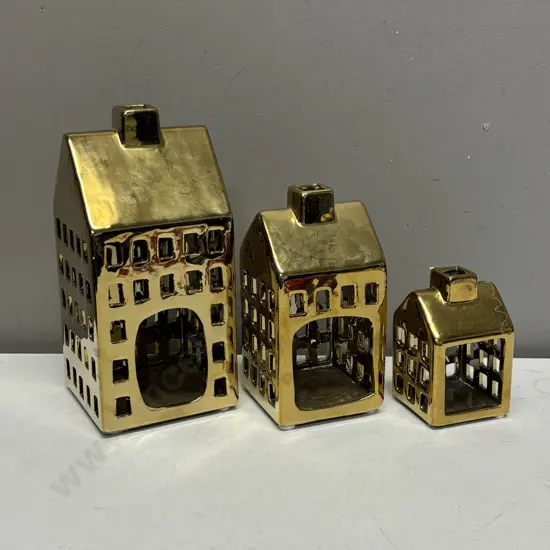 Set of 3 Gold Painted Candle Lanterns
