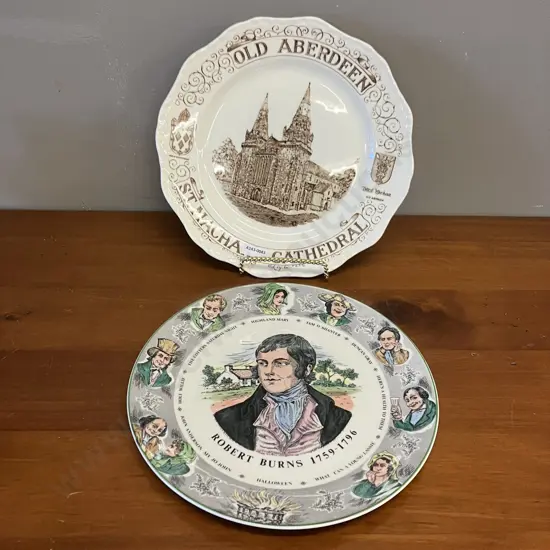 1970s Masons Old Aberdeen St. Machel's Cathedral Ironstone Plate & Royal Doulton Robert Burns 1759-1796 Plate
