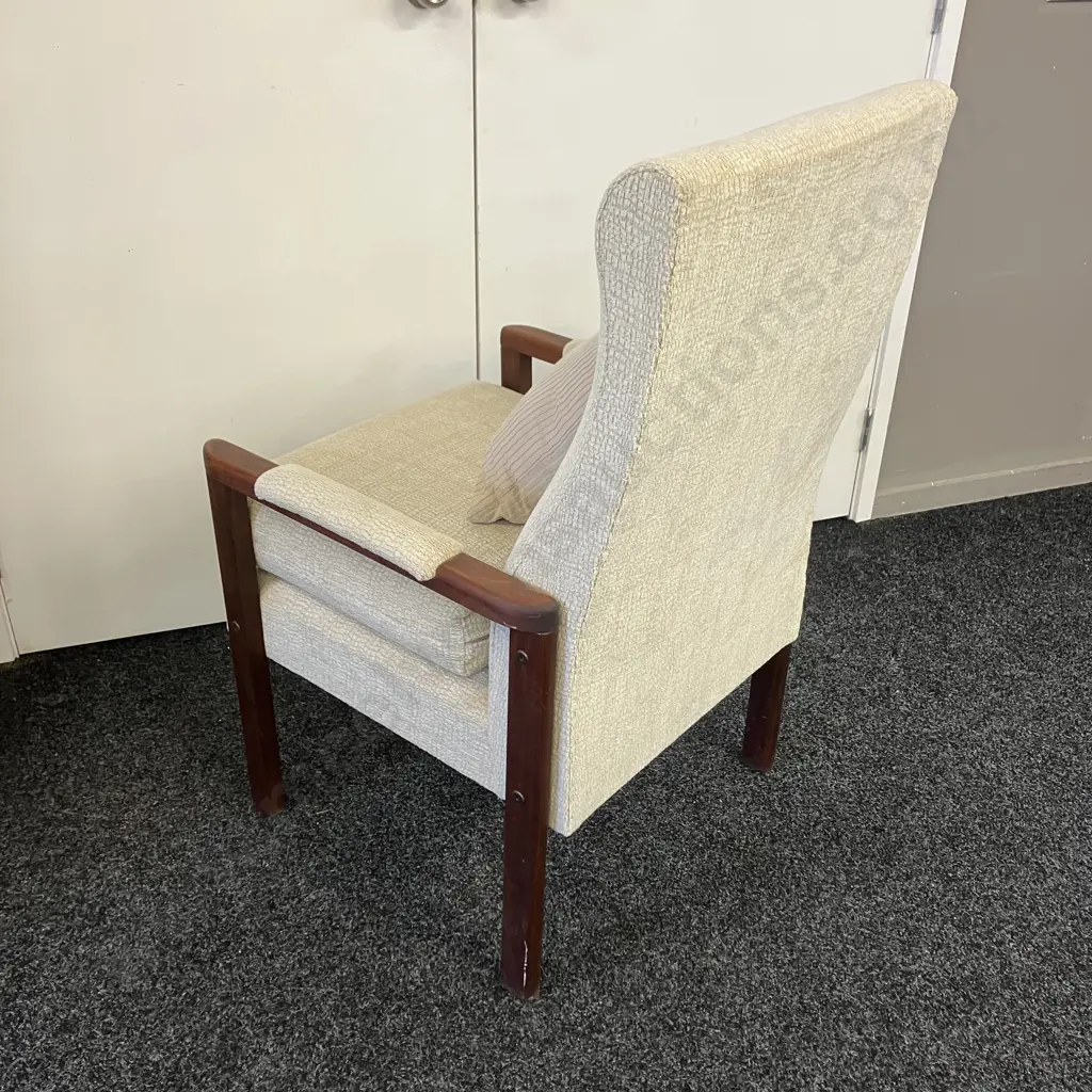 Stained Pine Framed Cream Upholstered Lounge Chair Image 1++