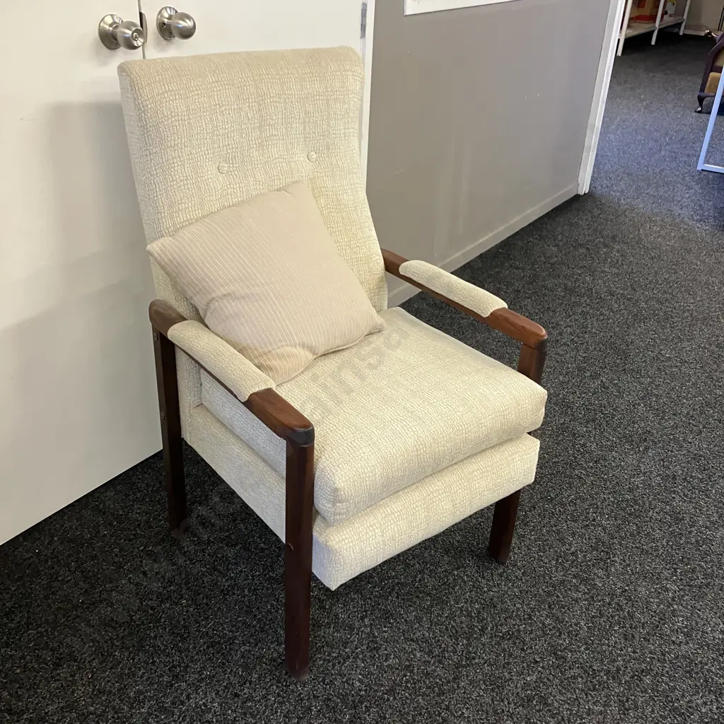 Stained Pine Framed Cream Upholstered Lounge Chair Image 1++