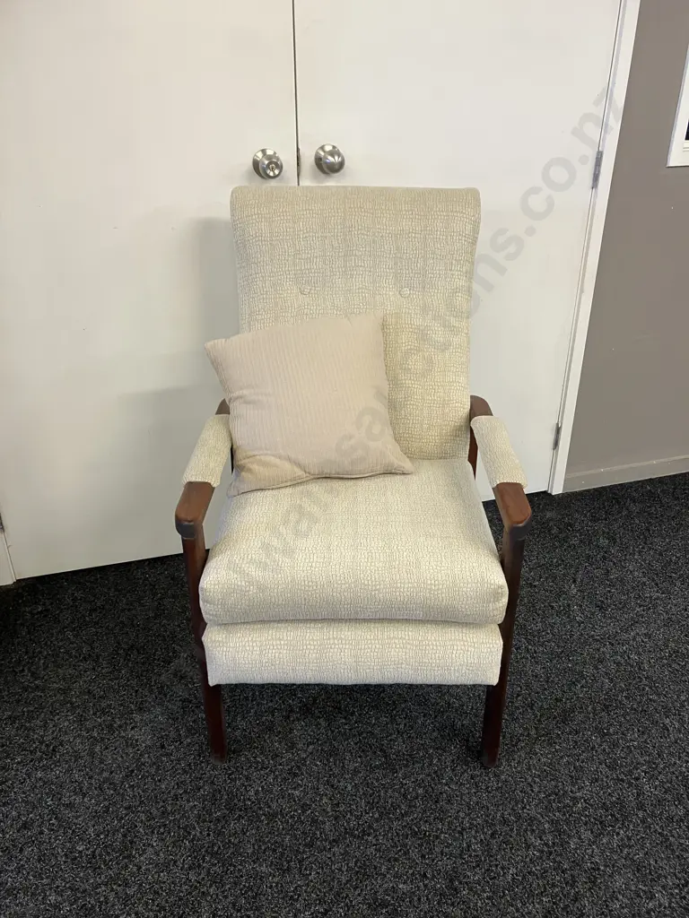 Stained Pine Framed Cream Upholstered Lounge Chair Image 1++