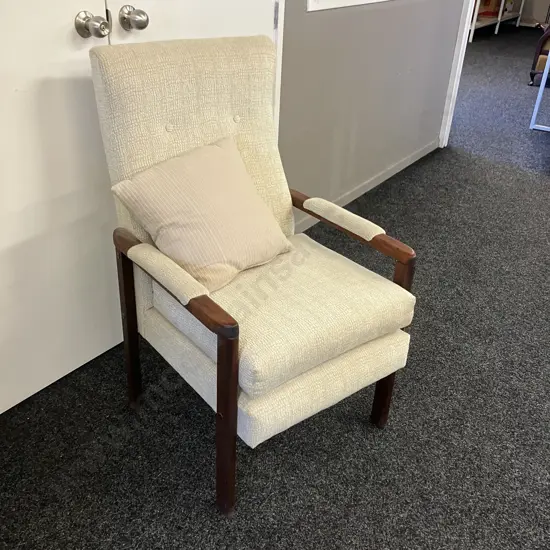 Stained Pine Framed Cream Upholstered Lounge Chair