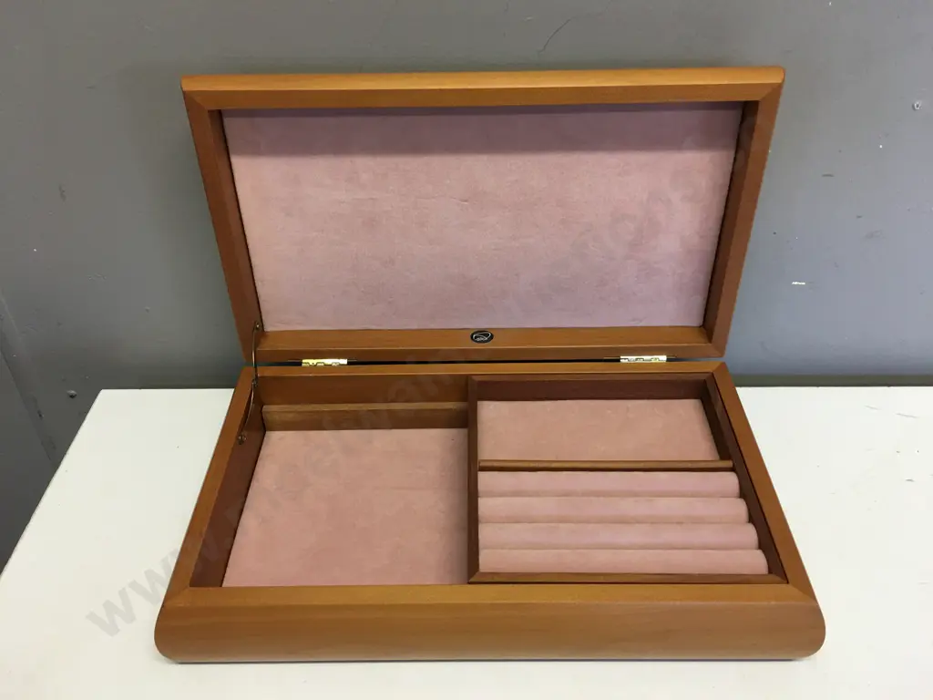 New Zealand Hand Made Kauri Jewellery Box With Certificate Of Authenticity H80,W32,D18cm. Image 1++