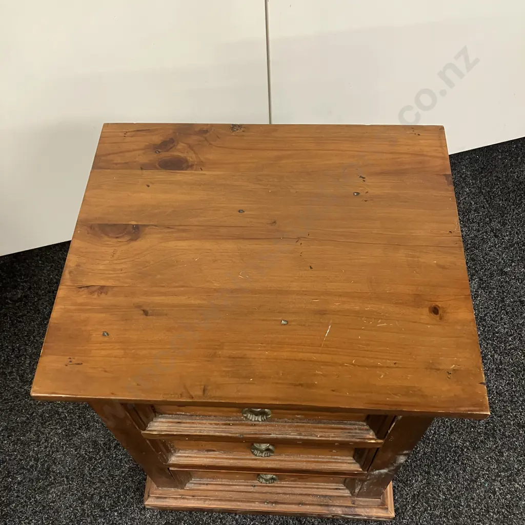Solid Wood 3 Drawer Bedside, Wrought Ring Handles. H72 W52 D44cm Image 1++