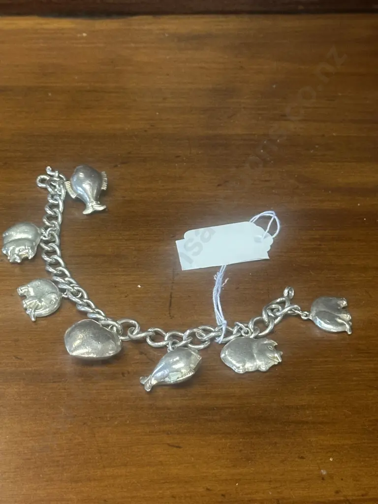 Silver Coloured Charm Bracelet Including Elephants,Pig Charms Etc Image 1++