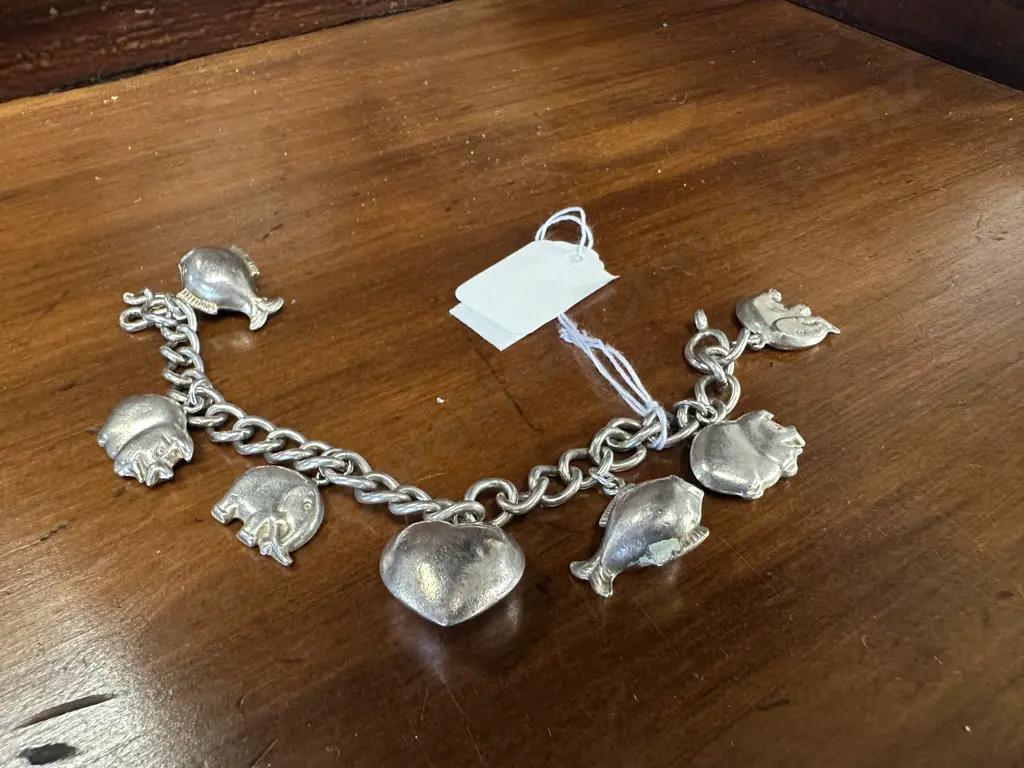 Silver Coloured Charm Bracelet Including Elephants,Pig Charms Etc Image 1++