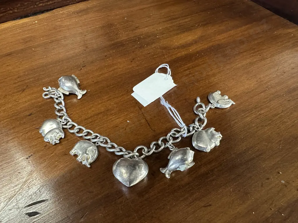 Silver Coloured Charm Bracelet Including Elephants,Pig Charms Etc Image 1++