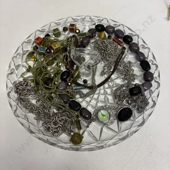 Vintage Crystal Tray with Assorted Jewellery