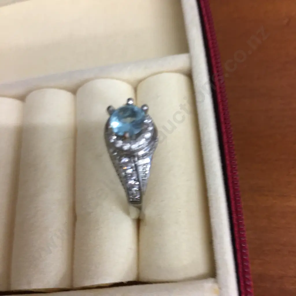 Vintage Ring With Aquamarine Stone Stamped 925 Image 1++