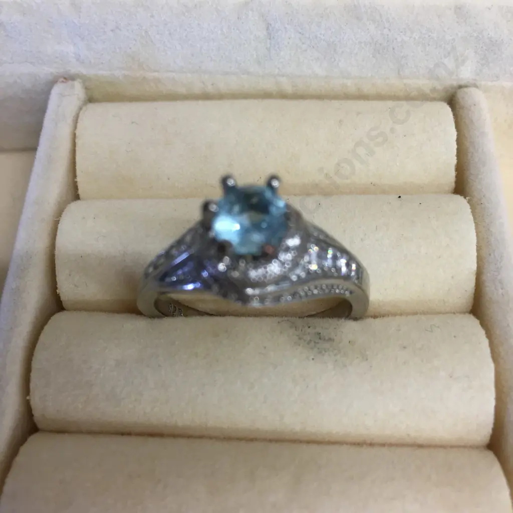 Vintage Ring With Aquamarine Stone Stamped 925 Image 1++