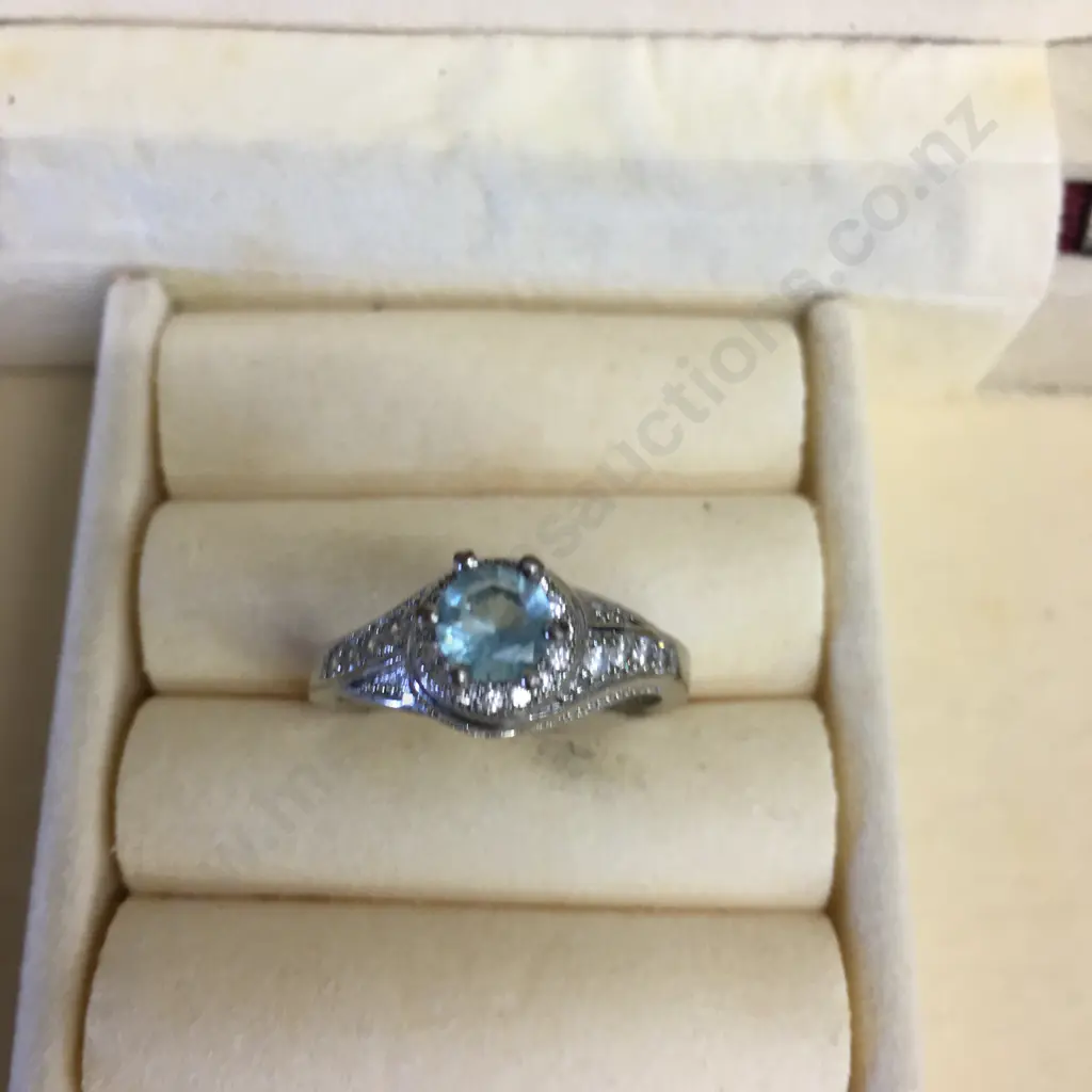 Vintage Ring With Aquamarine Stone Stamped 925 Image 1++