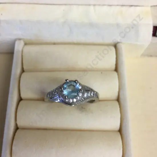 Vintage Ring With Aquamarine Stone Stamped 925