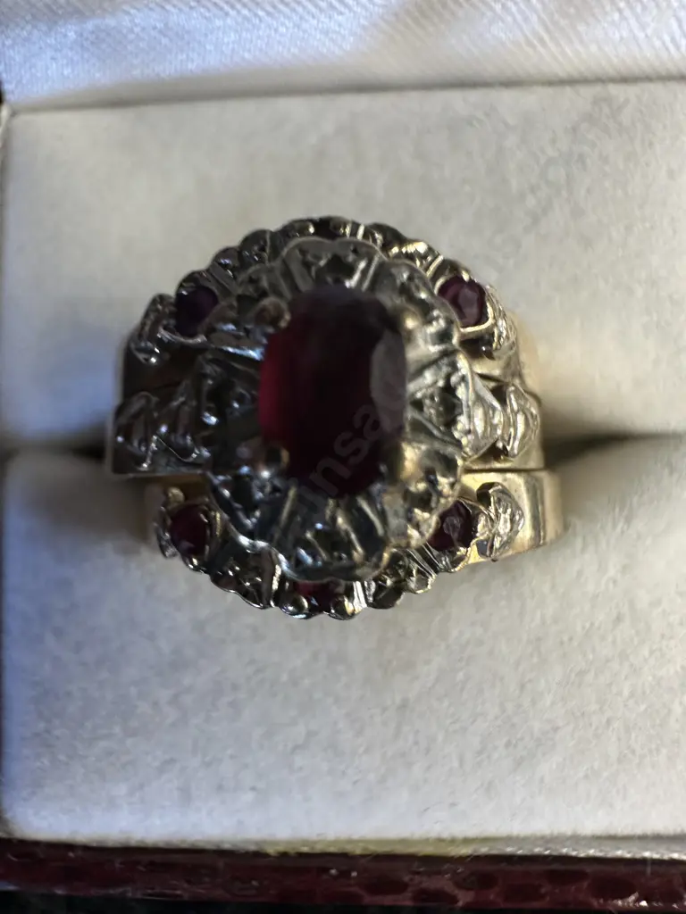 9ct Gold Trio Set With Garnet & Diamonds Stamped 375 Image 1++