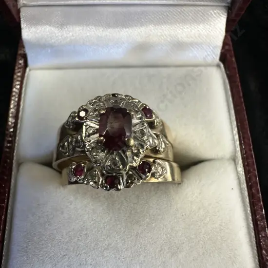 9ct Gold Trio Set With Garnet & Diamonds Stamped 375