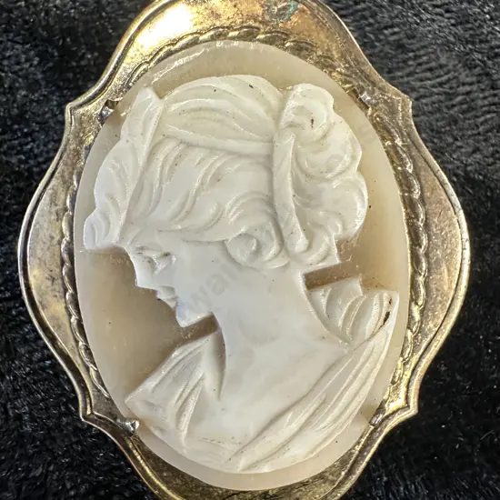 Vintage Gold Cameo Brooch, Stamped