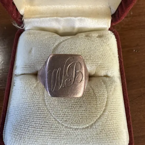 Vintage Rose Gold Signet Ring Stamped 9ct - Engraved