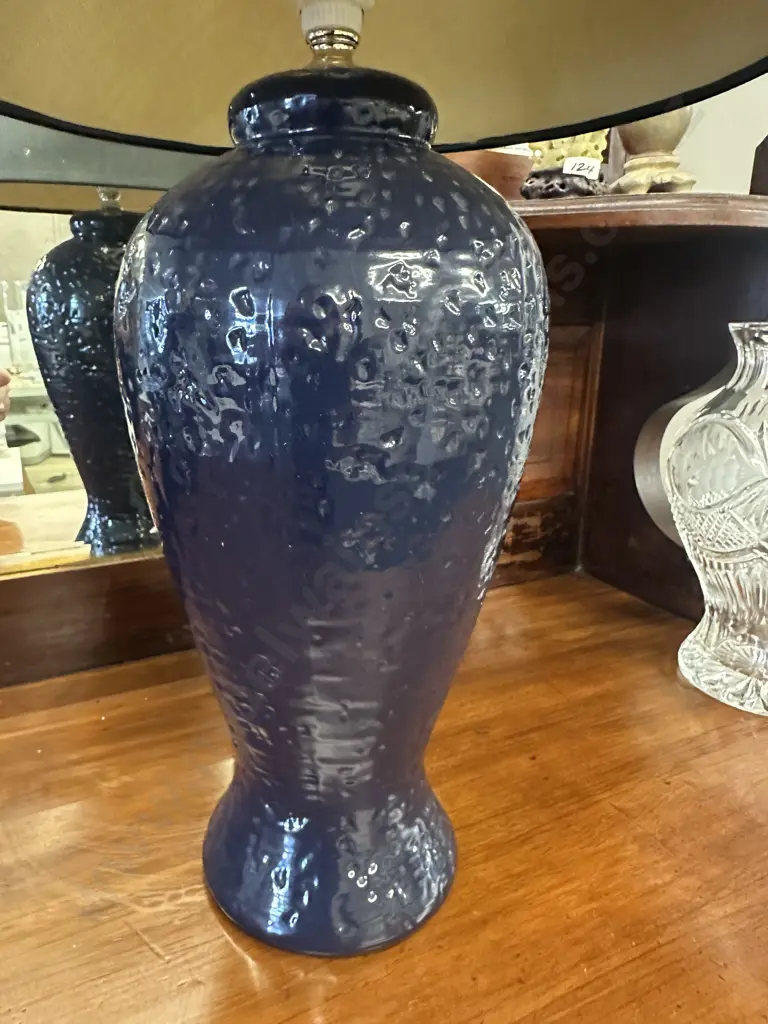 Cafe Lighting Blue Textured Table Lamp With Black Shade H55.5cm. Image 1++