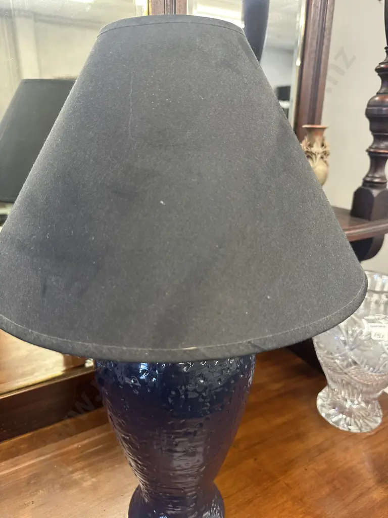 Cafe Lighting Blue Textured Table Lamp With Black Shade H55.5cm. Image 1++