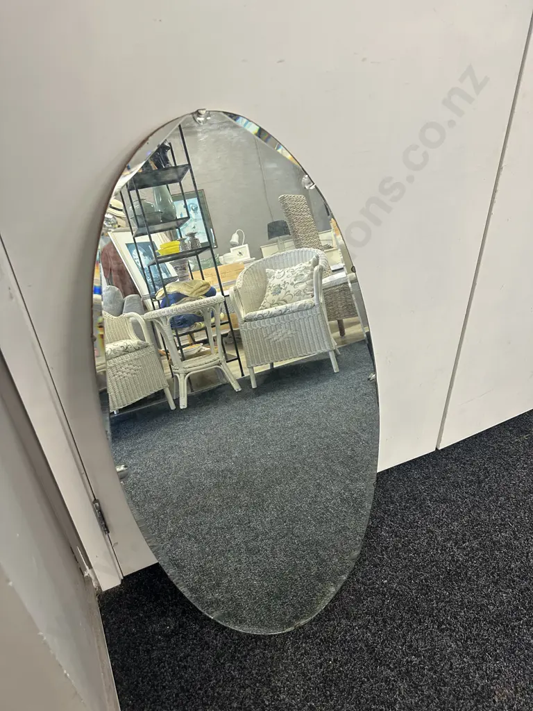 Vintage Oval Bevelled Detailed Mirror H91.5,W45cm. Image 1++