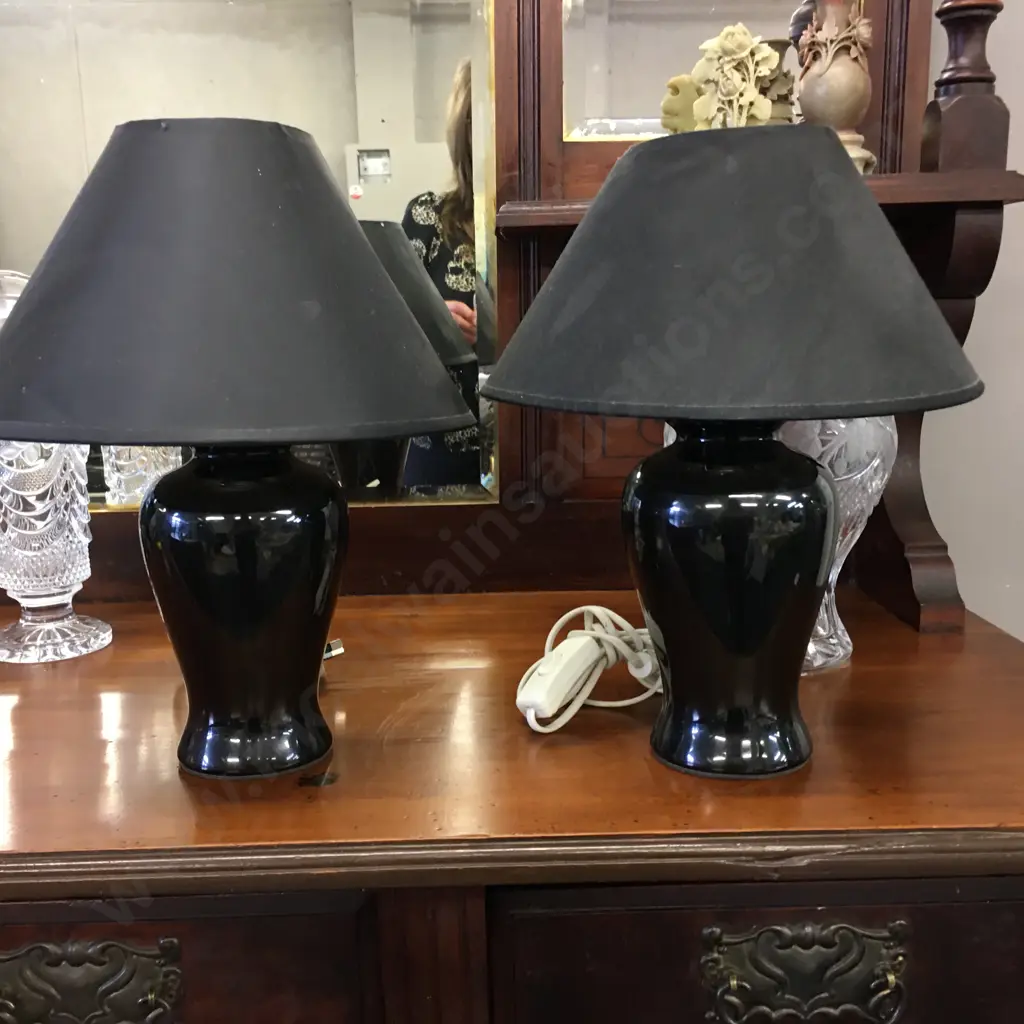 Vintage Table Lamps Black Bases With Black Shades H35cm. Image 1++