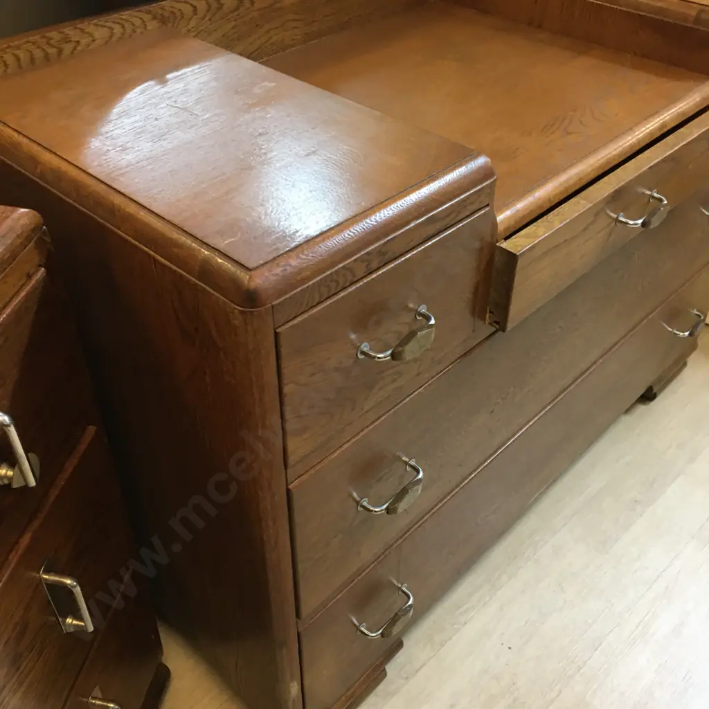 Oak Art Deco Mirrored Dressing Table, Original Handles, 5 Drawer. H155 W101 D47 Image 1++