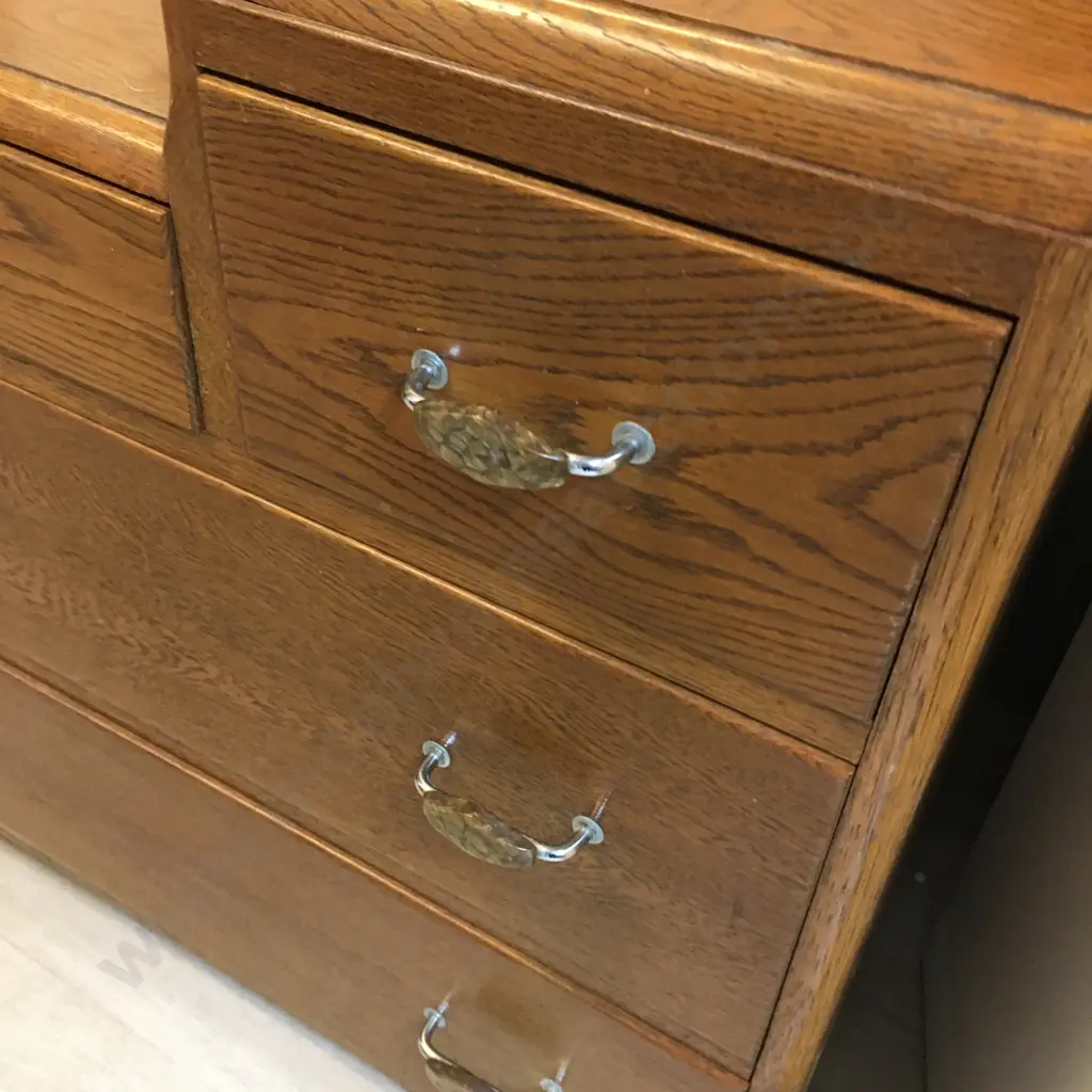 Oak Art Deco Mirrored Dressing Table, Original Handles, 5 Drawer. H155 W101 D47 Image 1++