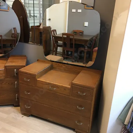 Oak Art Deco Mirrored Dressing Table, Original Handles, 5 Drawer. H155 W101 D47