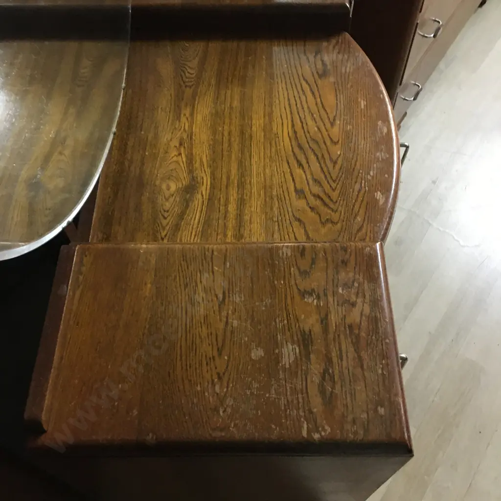 Oak Art Deco Mirrored 4 Drawer Dressing Table & Manrobe With Key, Original Handles, H157 W106 D50cm, H128 W90 D47cm Image 1++
