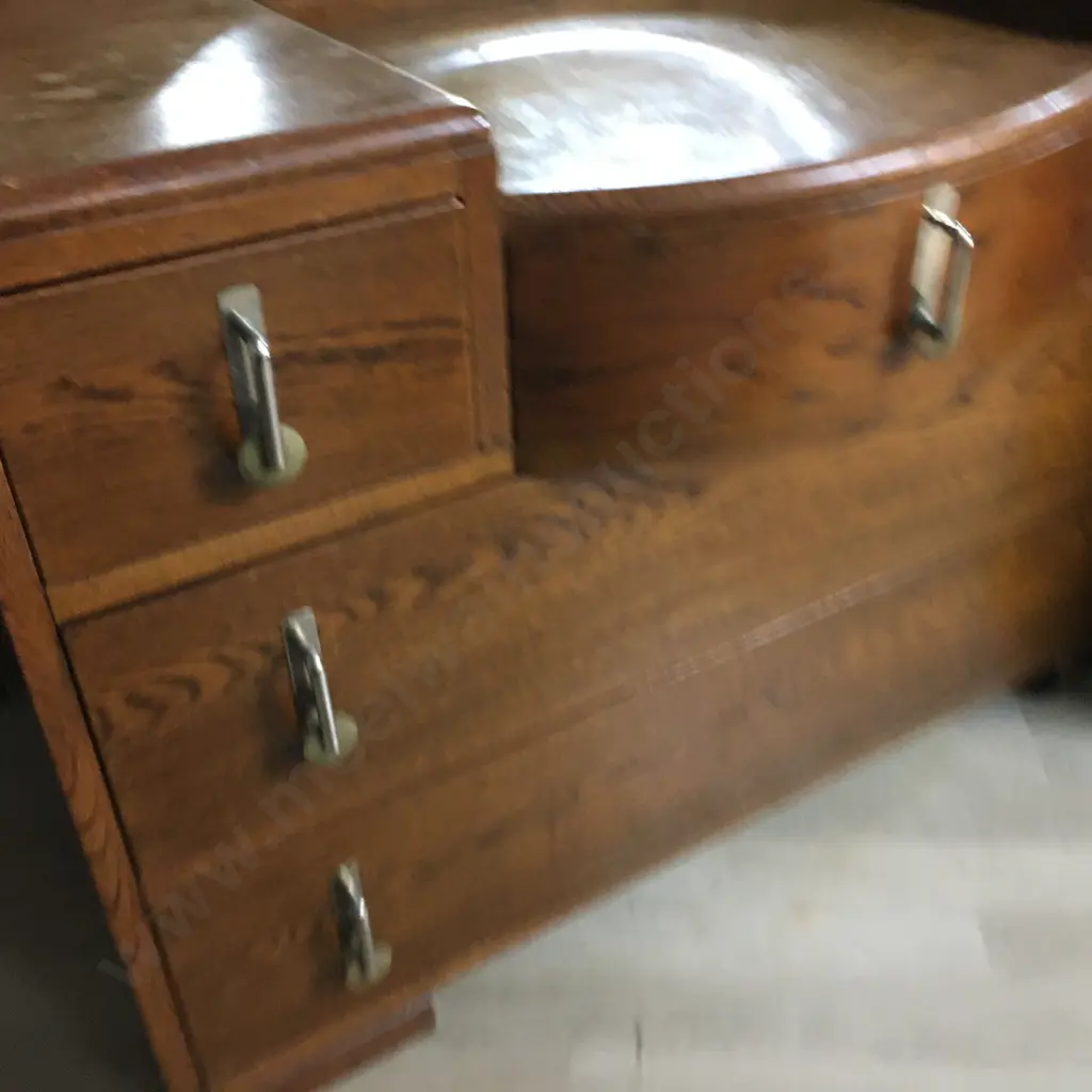 Oak Art Deco Mirrored 4 Drawer Dressing Table & Manrobe With Key, Original Handles, H157 W106 D50cm, H128 W90 D47cm Image 1++