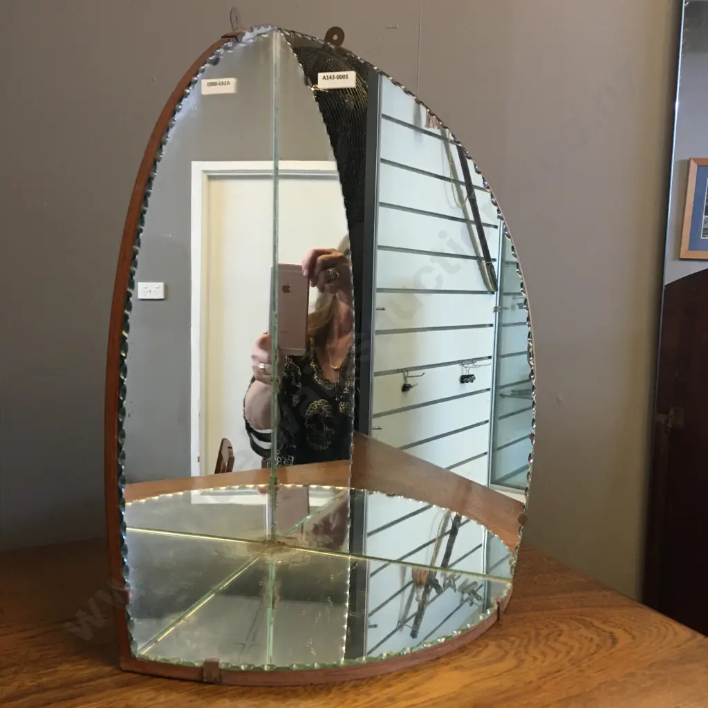 Art Deco Mirror Corner Shelf, Pie Crust Edges. H45 W32.5 D23cm Image 1++