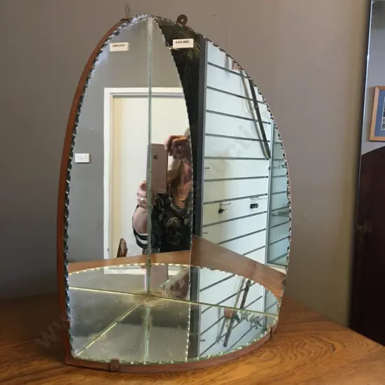 Art Deco Mirror Corner Shelf, Pie Crust Edges. H45 W32.5 D23cm