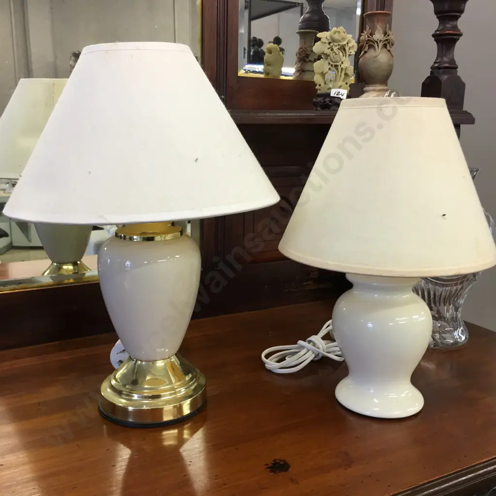 Vintage Table Lamps Cream Bases With Cream Shades H34cm & H38cm. Image 1++
