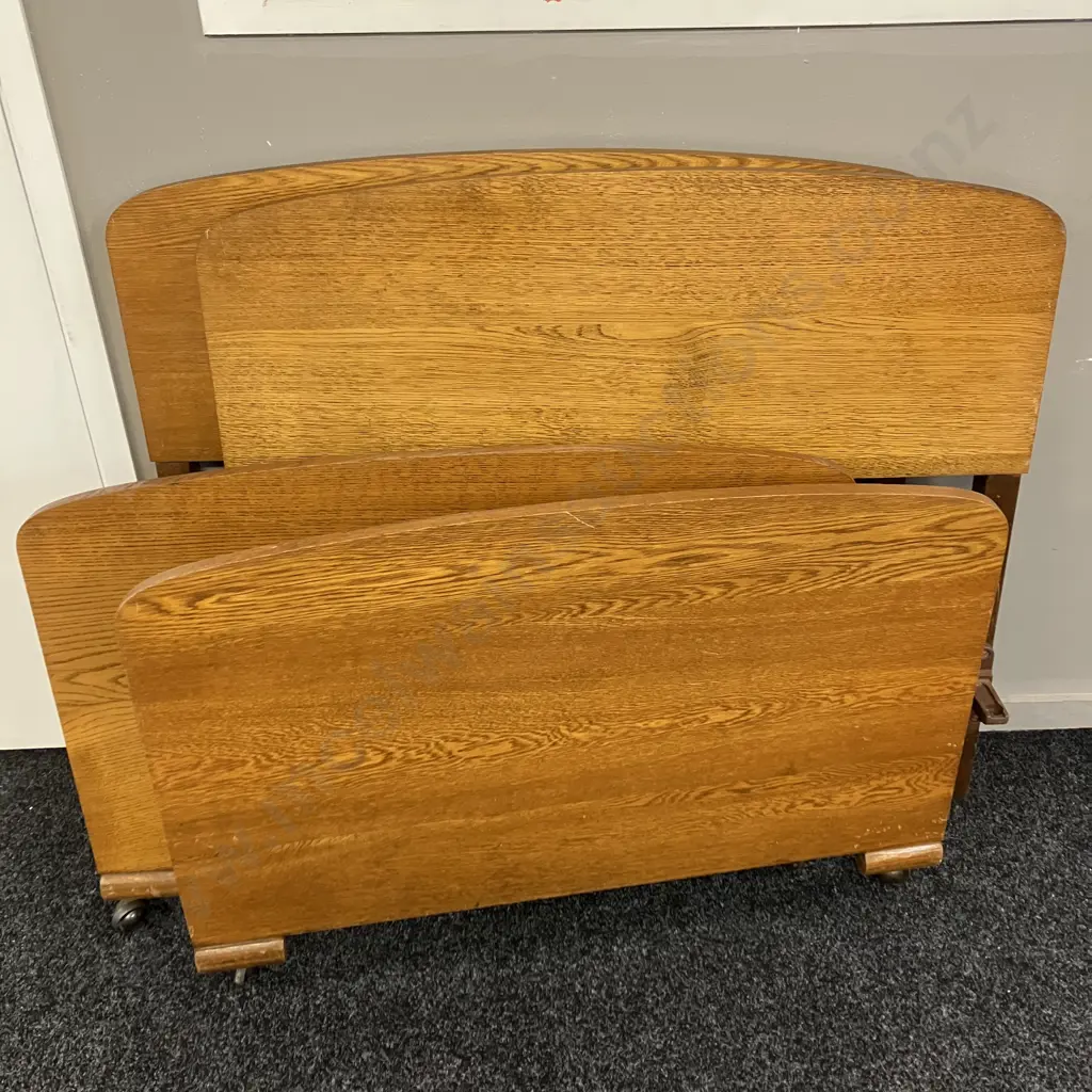 Two Pairs of Oak Single Size Bed Ends With Rails Image 1++