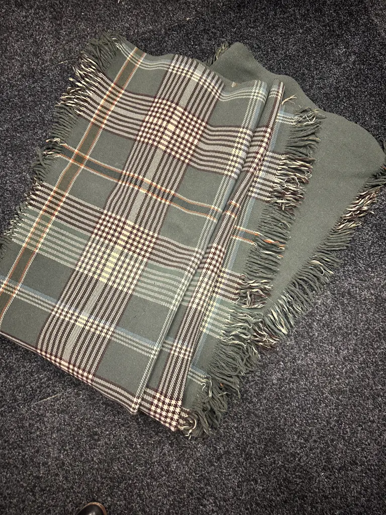 Vintage Travel Rug Green / Cream Tones (as found) Image 1++