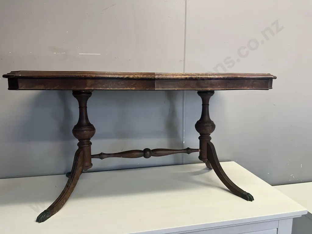 Vintage Mahogany Coffee Table With Stretcher & Brass Claw Feet  Image 1++