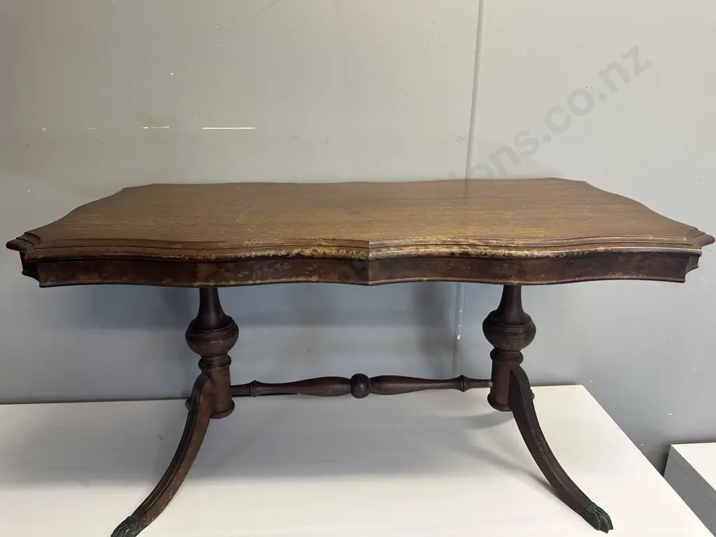 Vintage Mahogany Coffee Table With Stretcher & Brass Claw Feet  Image 1++