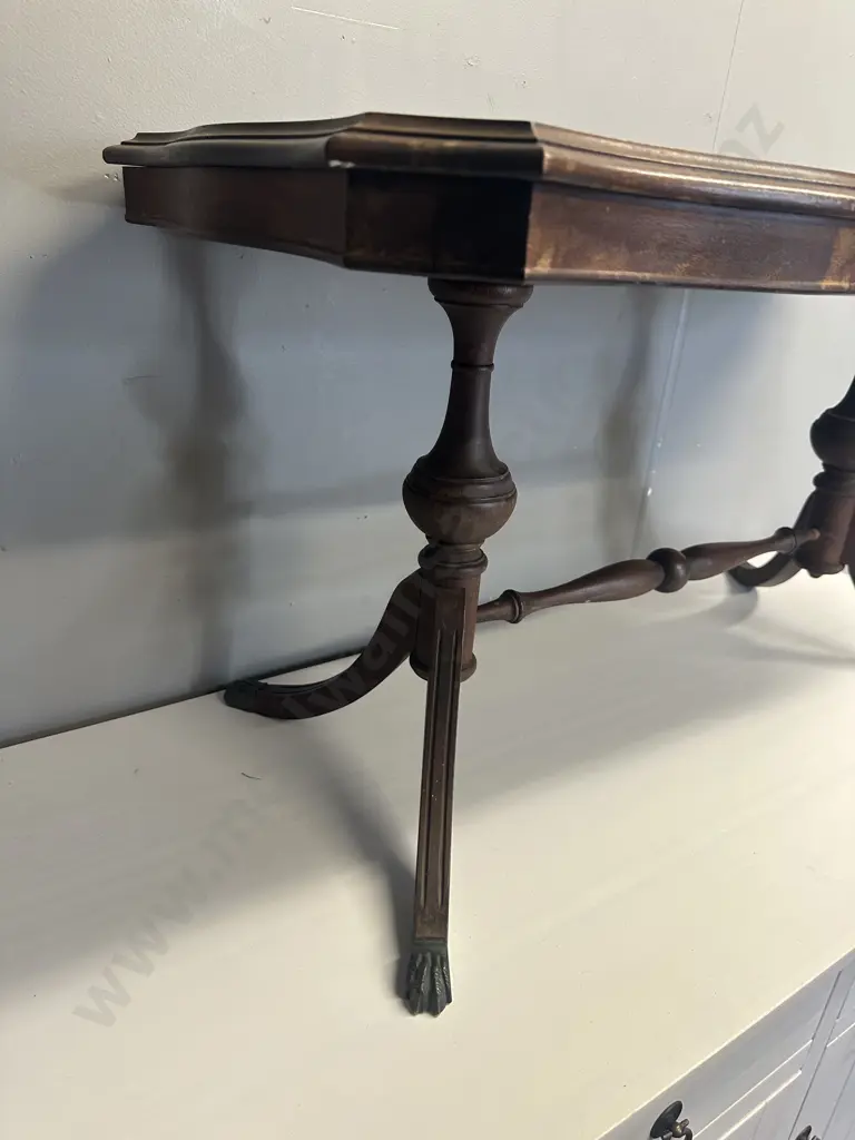 Vintage Mahogany Coffee Table With Stretcher & Brass Claw Feet  Image 1++