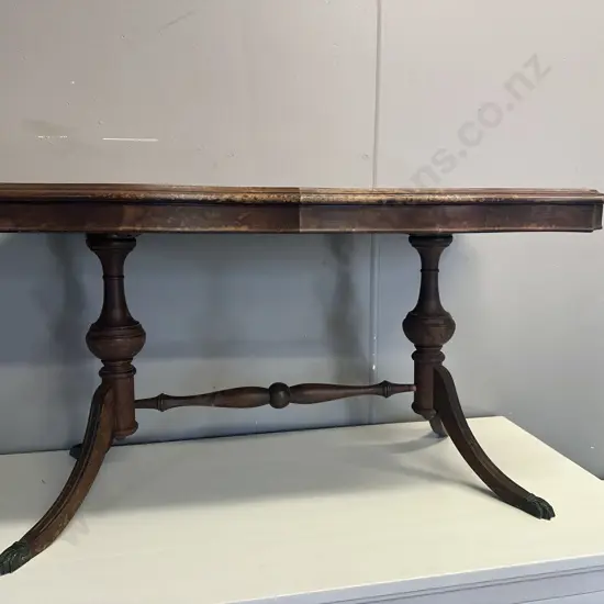 Vintage Mahogany Coffee Table With Stretcher & Brass Claw Feet 