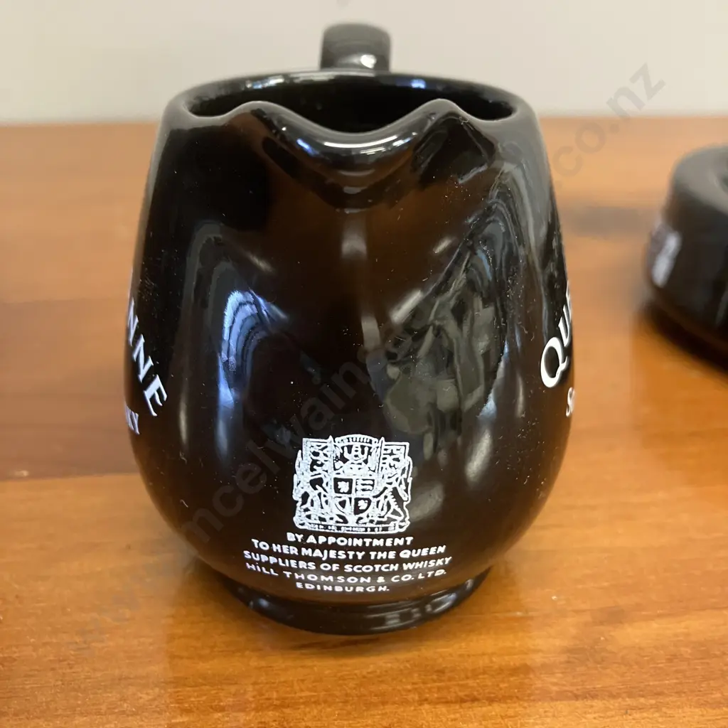 Three Vintage Wade Alcohol Advertsing Items: Vat69 Jug H15cm, Queen Anne Jug H8.5cm and Black and White Ashtray Image 1++