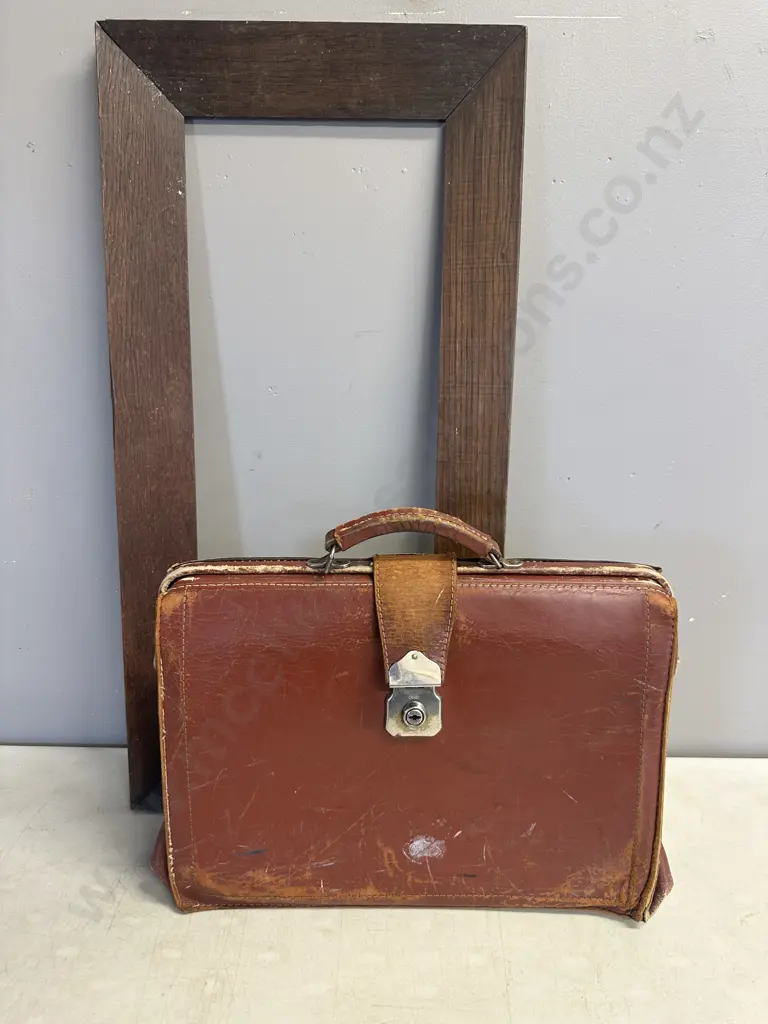 Vintage Briefcase (As Found) & Oak Picture Frame 76 x 38cm Image 1++