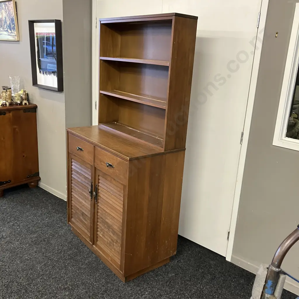 Colonial Pine Wall Unit / Kitchen Unit, Double Louvre Doors, 3 Plate Shelves. H179 W88.5 D49.5cm Image 1++
