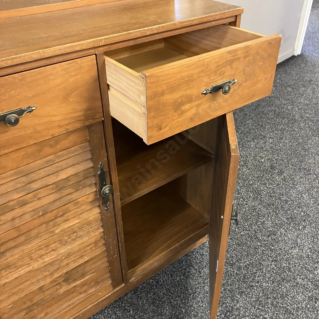 Colonial Pine Wall Unit / Kitchen Unit, Double Louvre Doors, 3 Plate Shelves. H179 W88.5 D49.5cm Image 1++
