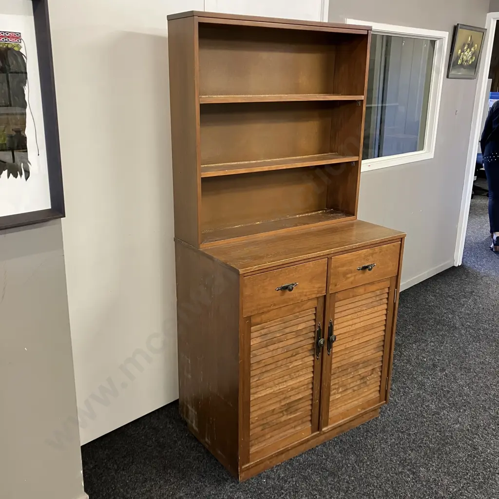 Colonial Pine Wall Unit / Kitchen Unit, Double Louvre Doors, 3 Plate Shelves. H179 W88.5 D49.5cm Image 1++