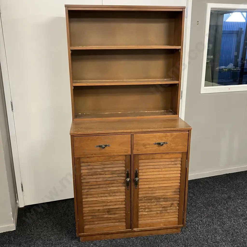 Colonial Pine Wall Unit / Kitchen Unit, Double Louvre Doors, 3 Plate Shelves. H179 W88.5 D49.5cm Image 1++
