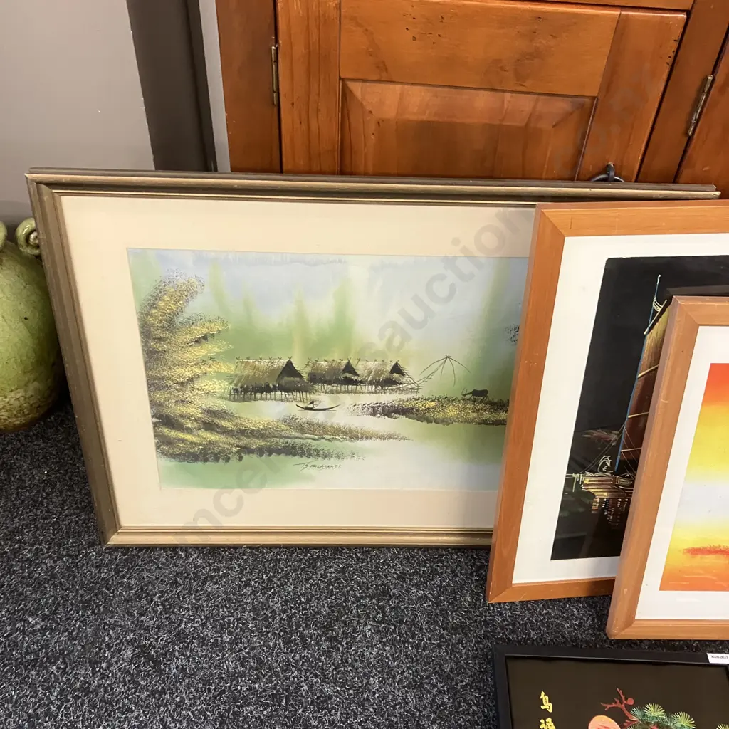 Six Assorted Oriental Artworks Includes 2 Silk Embroidered Image 1++