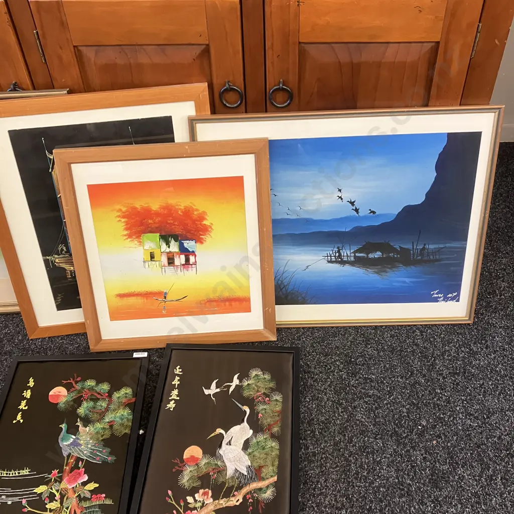 Six Assorted Oriental Artworks Includes 2 Silk Embroidered Image 1++