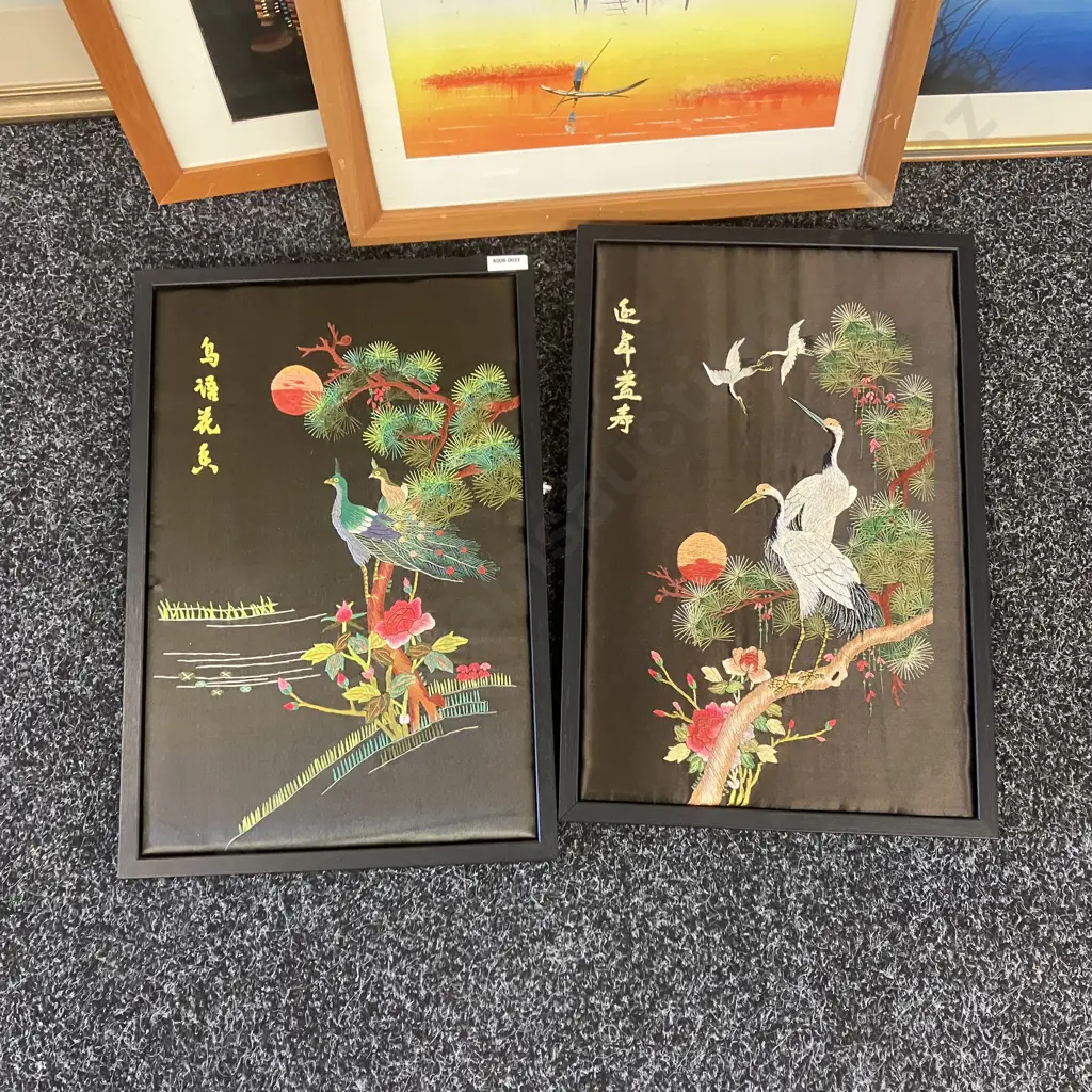 Six Assorted Oriental Artworks Includes 2 Silk Embroidered Image 1++